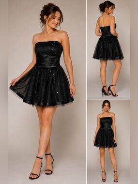 Jessica McClintock for Gunne Sax Black Strapless Babydoll formal Dress 9 USA Y2K